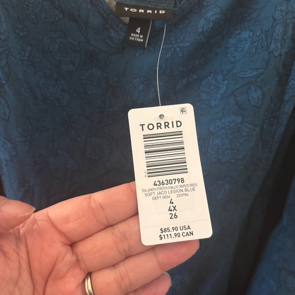 NWT Torrid 4X Blue Floral Tea-Length Trapeze Dress - Picture 6 of 8